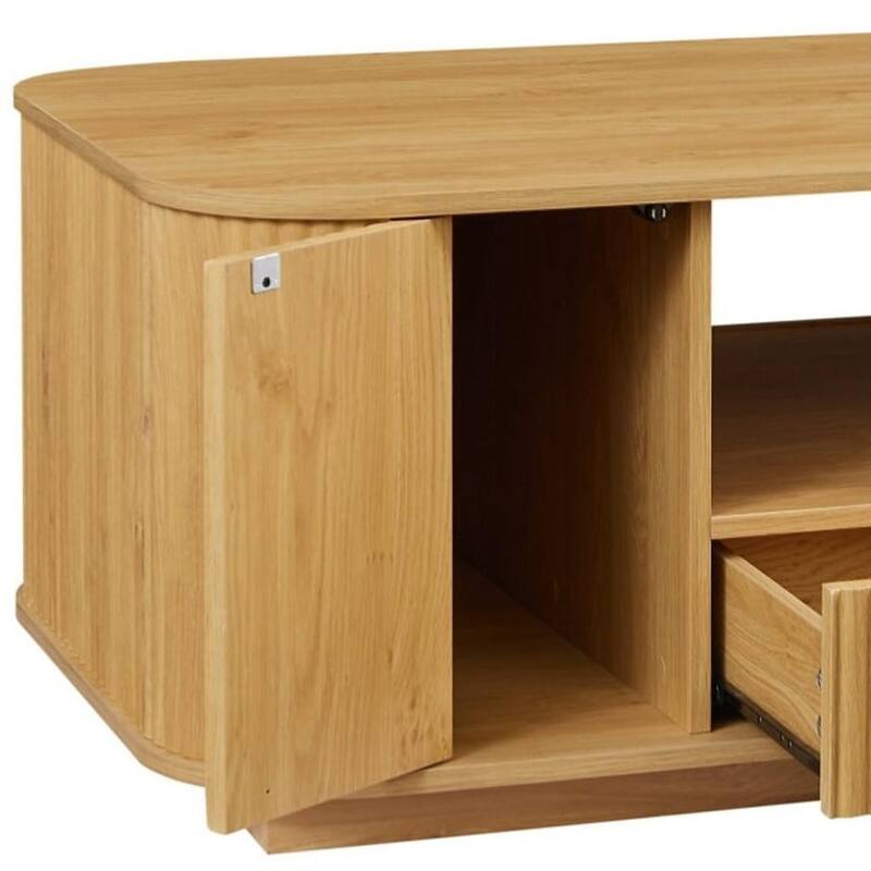 HomeRoots 47" Natural Wood Oval Block Coffee Table With Storage - 46.50 in. x 17.70 in. x 27.20 in.