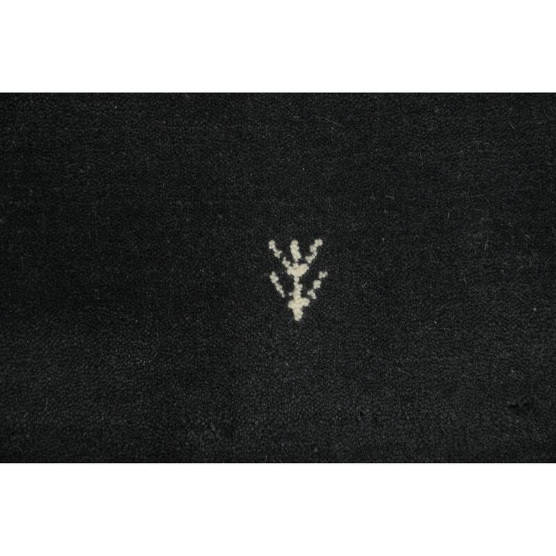 Tribal Gabbeh Oriental Round Rug, Hand-Knotted Black Wool Carpet - 4' 10'' X 4' 10''