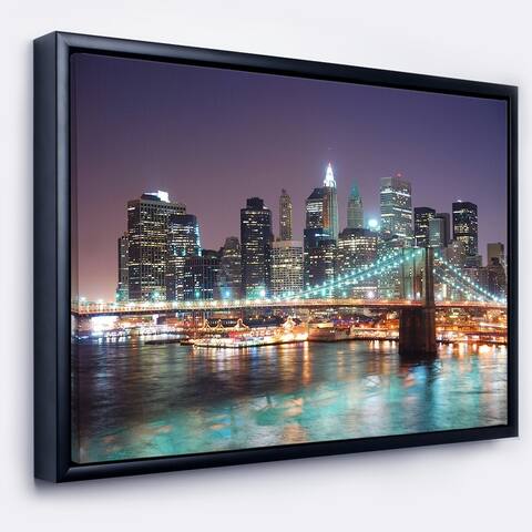 Designart 'New York City Manhattan Skyscrapers' Cityscape Framed Canvas Print