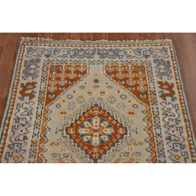 Geometric Heriz Serapi Indian Runner Rug Hand-Knotted Wool Carpet - 2'7"x 7'11"