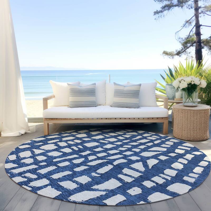 Machine Washable Indoor/ Outdoor Chantille Modern Abstract Rug - Navy - 8' x 8'