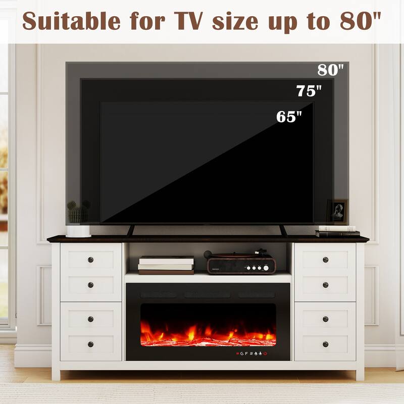 AVAWING 70" Fireplace TV Stand for TVs up to 80", Modern Media Console with 36" Electric Fireplace and Storage