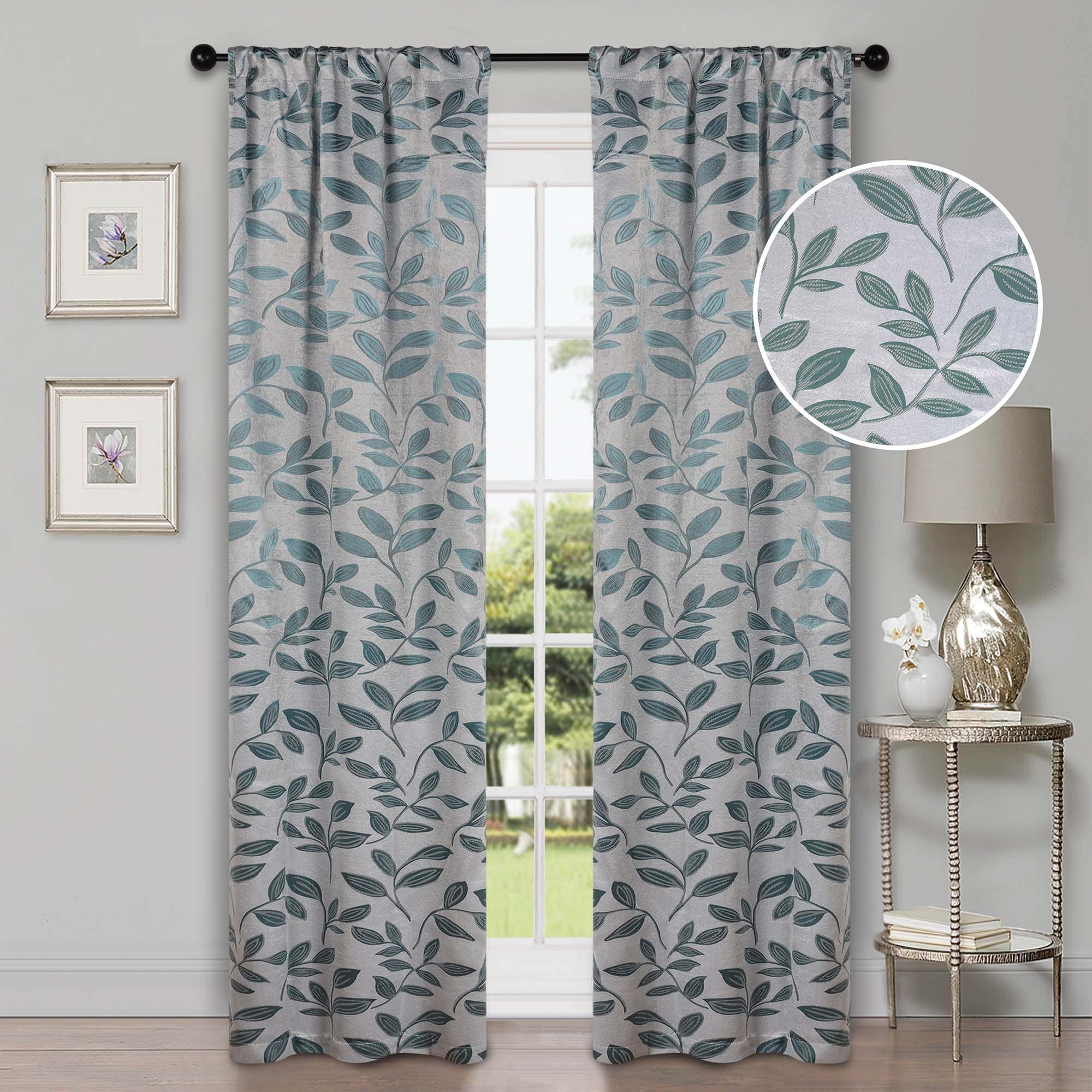 Superior Leaves Machine Washable Room Darkening Rod Pocket Blackout Curtains, Set of 2