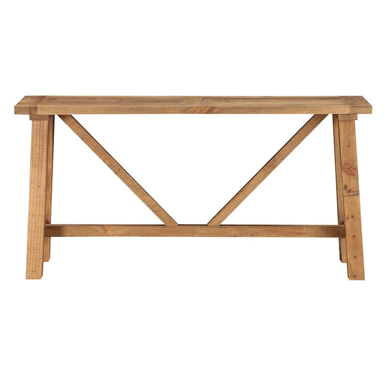 Pine Console table with Trestle Reinforced Sawhorse Base, Brown