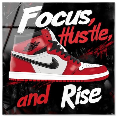 Hustle and Rise Sneaker Red Acrylic by Art Remedy, Ready to Hang