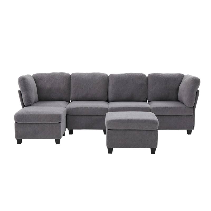 GDFStudio - Modular Polyester 6-Seat 113.39" Sectional with Storage Ottoman