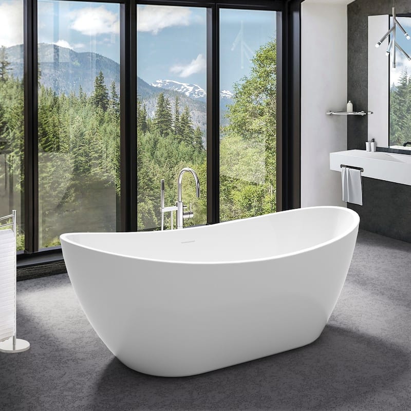 GIVINGTREE Acrylic Double Slipper Freestanding Soaking Bathtub Glossy White - 62'' L x 28'' W x 24'' H
