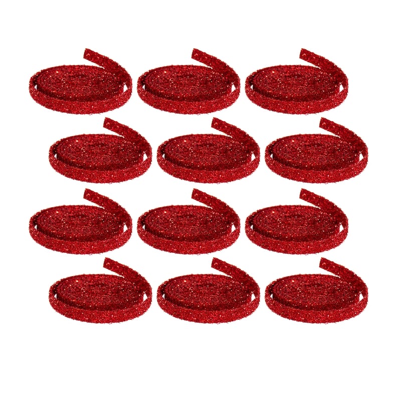 Red Glitter Rope Ribbon (Set of 12 Rolls) - N/A