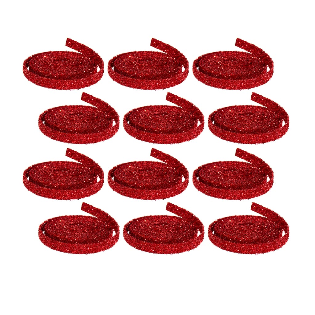 Red Glitter Rope Ribbon (Set of 12 Rolls) - N/A