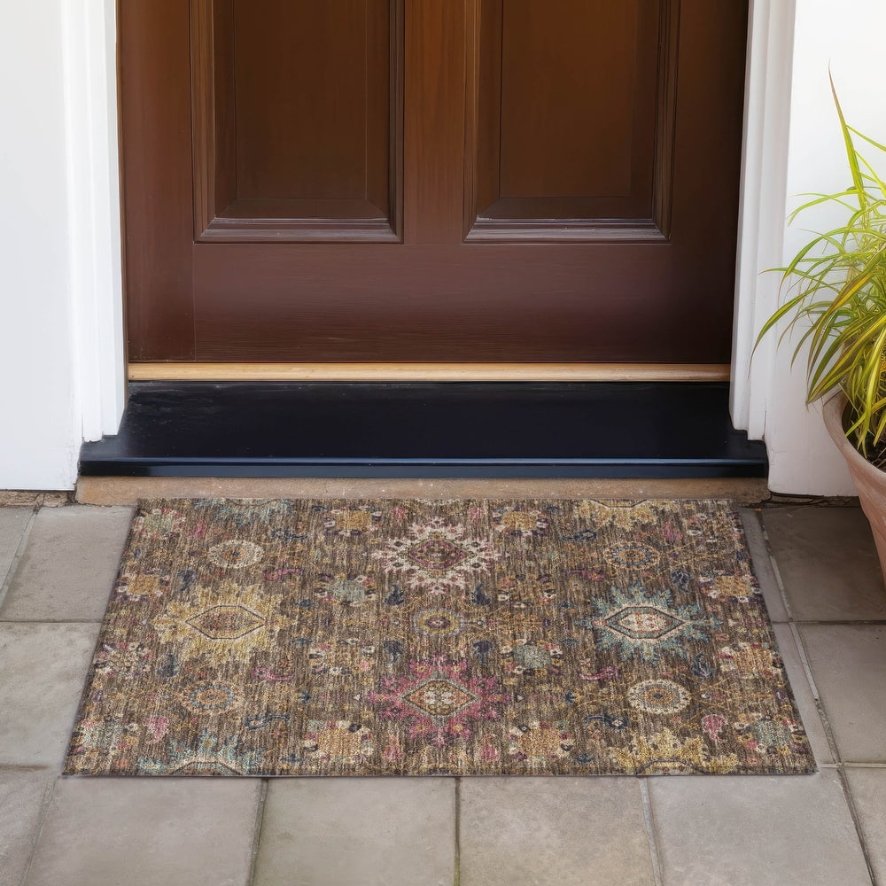 Machine Washable Indoor/Outdoor Boho Traditional Chantille Rug