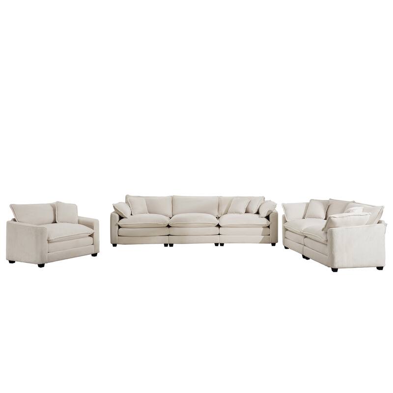 Oversized 3 - Piece Sofa Set with Corduroy 3-Seater Sofa and 2-Seater Loveseat & Single Deep Seat Sofa Chair for Livingroom