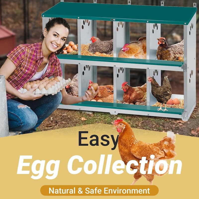 Metal Chicken Nesting Boxes for Hens with 4 Fake Eggs, 10 Soft Nest Pads - Green