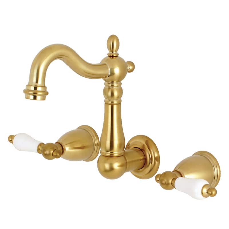Kingston Brass Heritage Two-Handle 3-Hole Wall Mount Bathroom Faucet - Brushed Brass