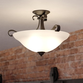 Monrovia 17-in W Bowl Semi Flush Mount Ceiling Light White Glass - 17-in W x 12-in H x 17-in D