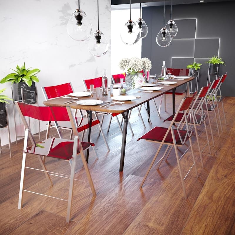 LeisureMod Menno Modern Acrylic Folding Chair - Red - 4 x 30 x 16.5