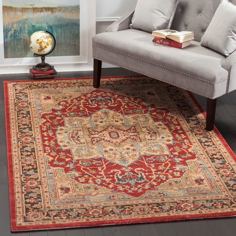 SAFAVIEH Mahal Haruko Traditional Oriental Rug - 4' x 5'7" - Natural/Navy