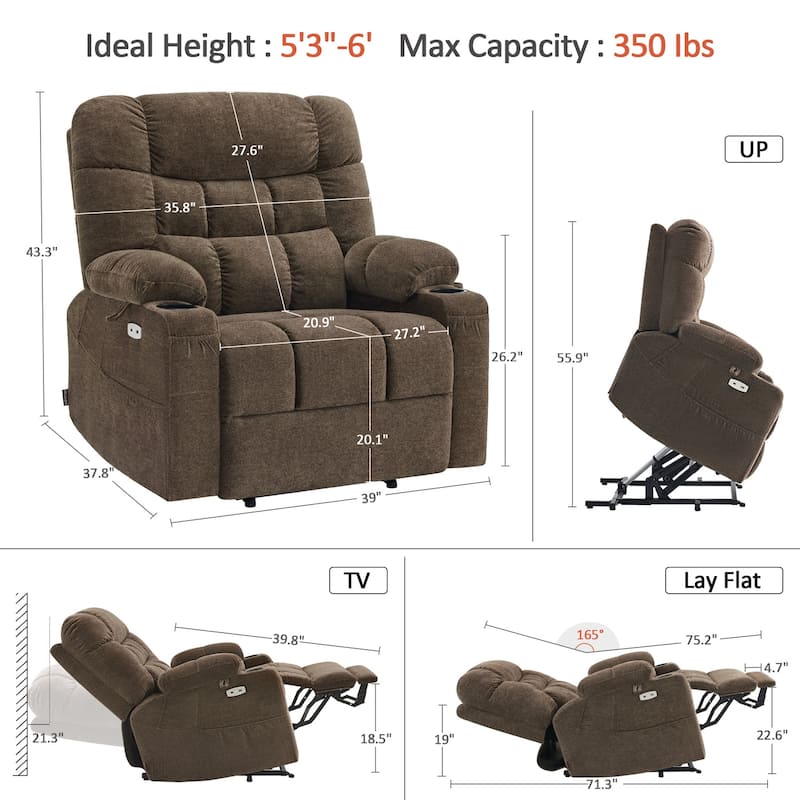 MCombo Extra Wide Dual Motor Power Lift Recliner Chair With Dual Heating, Infinite Position, Fabric Upholstered