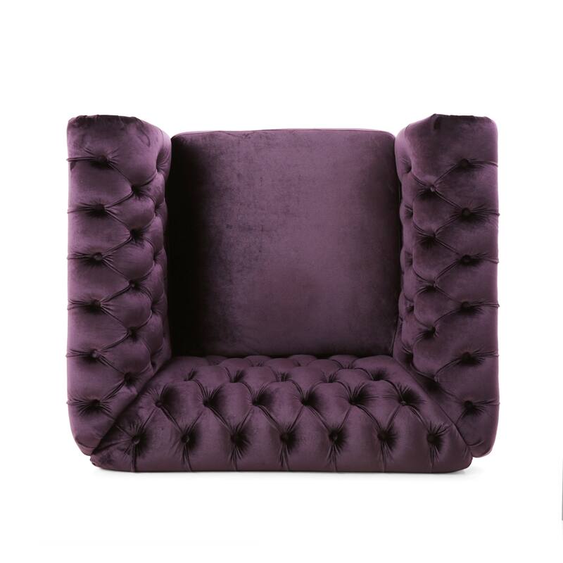 Roomfitters Chesterfield Club Chair with Deep Tufting, Rolled Arms and Nailhead Trim, Velvet Accent Armchair