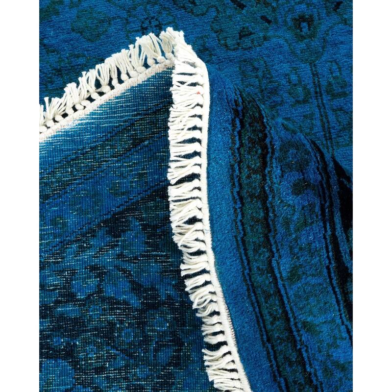 Overton Hand Knotted Wool Vintage Inspired Modern Contemporary Overdyed Blue Area Rug - 5' 1" x 7' 7"