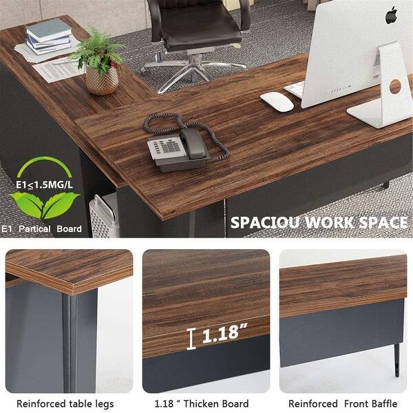 L Shaped Desk Executive Office Desk With File Cabinet Black Brown Overstock 31746426