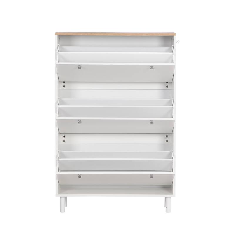 Freestanding Shoe Rack Cabinet with 3 Flip Drawers, Adjustable Shelves and Wood Grain Top for Entryway Hallway Organization