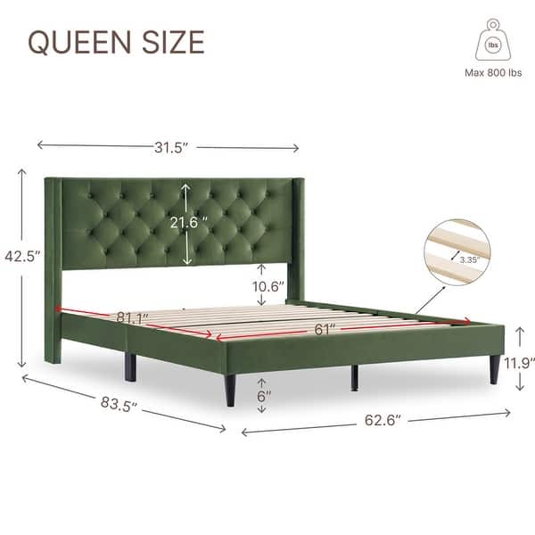 dimension image slide 11 of 12, Spruce & Spring Eleanor Upholstered Platform Bed Frame with Vertical Stripe Headboard