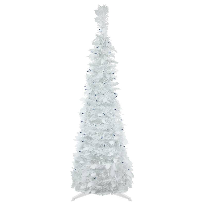 4' Pre-Lit White Tinsel Pop-Up Artificial Christmas Tree, Blue Lights - 4 Foot