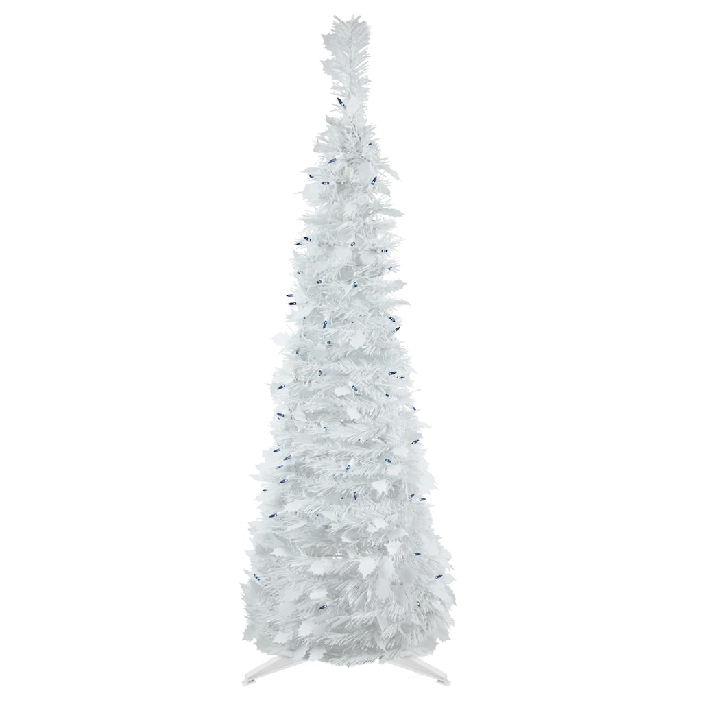 4' Pre-Lit White Tinsel Pop-Up Artificial Christmas Tree, Blue Lights - 4 Foot