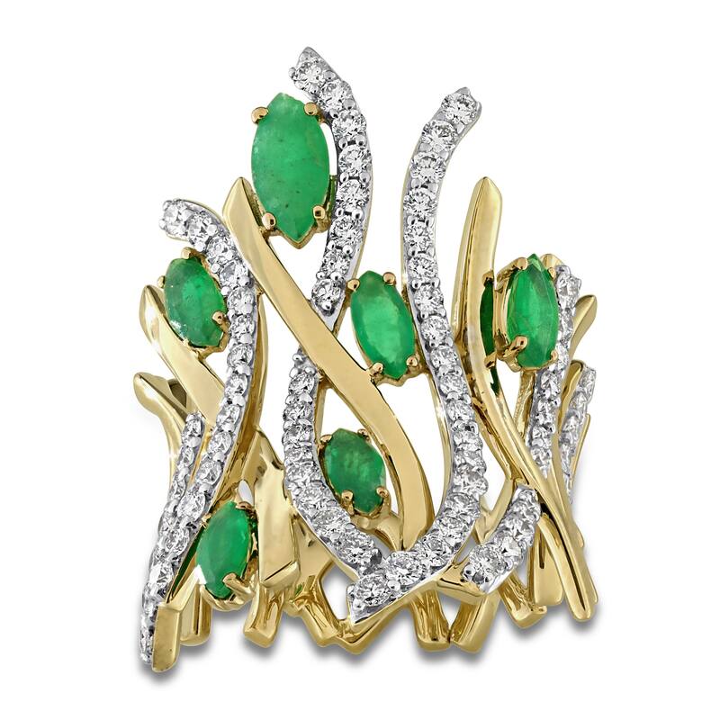 Miadora 1 3/4ct TGW Emerald and 1 2/5ct TDW Diamond Statement Eternity Ring in 14k Yellow Gold