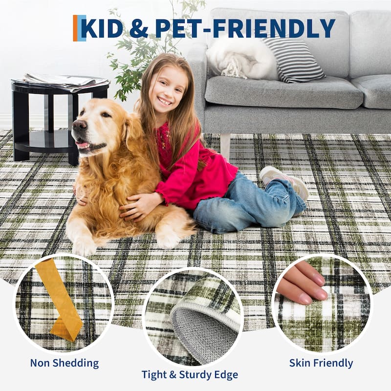 Garvee Timeless Check Washable Area Rug