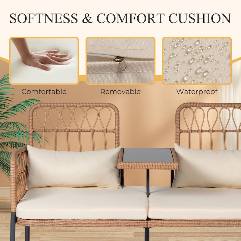 Outdoor Patio Ratten Woven Loveseat Conversation Furniture Set with Cushions