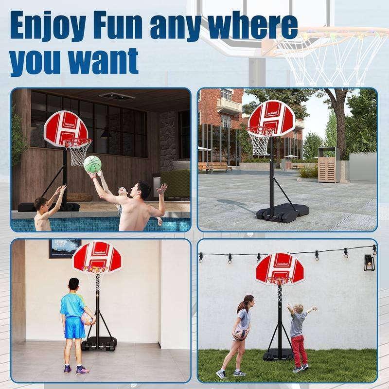 Adjustable Poolside Basketball Hoop with Light 45''-59'' Includes 2 Balls and Pump