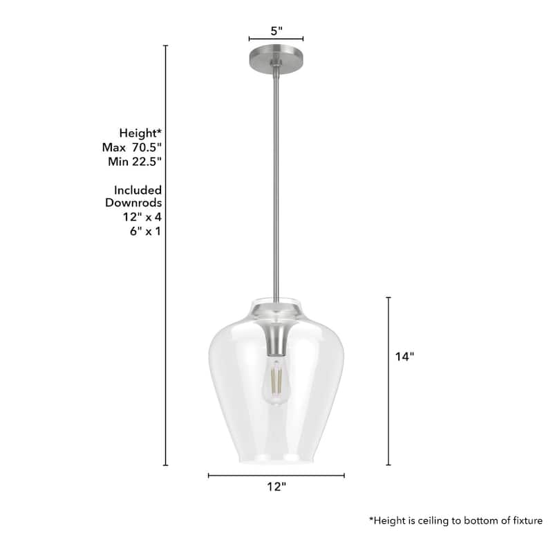 Hunter Vidria 12" 1-Light Pendant - Kitchen Island, Dining Room, Entry - Contemporary, Transitional