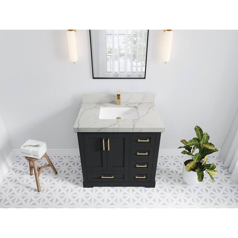 Willow Collections 36 x 22 Boston Center Sink Left Bathroom Vanity with Countertop