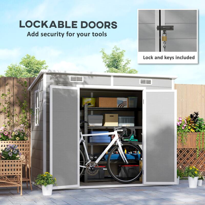 Outsunny 8' x 4' Outdoor Storage Shed, Resin Plastic Shed with Floor, Window, Lockable Doors and Vents, All-Weather Tool Shed