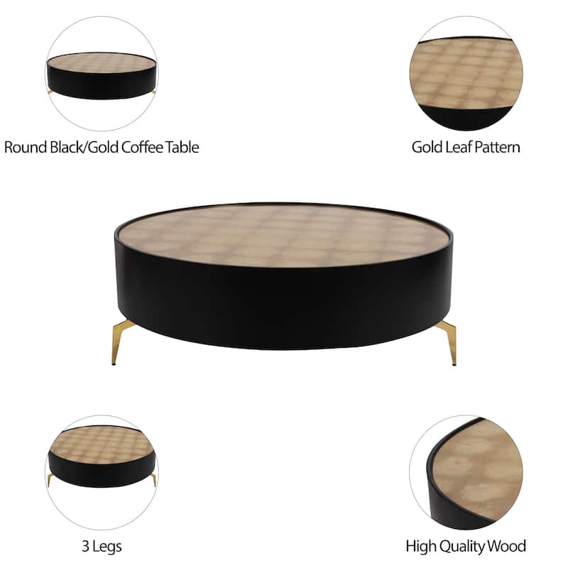 Sagebrook Home Modern Neutral Wood Gold Leaf Round Top Coffee and Accent Table