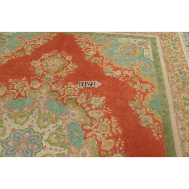Hand Knotted Oriental 100% Wool Carpet Traditional Floral Oranges & Rust Tabriz Area Rug - 12' 6'' X 9' 8''