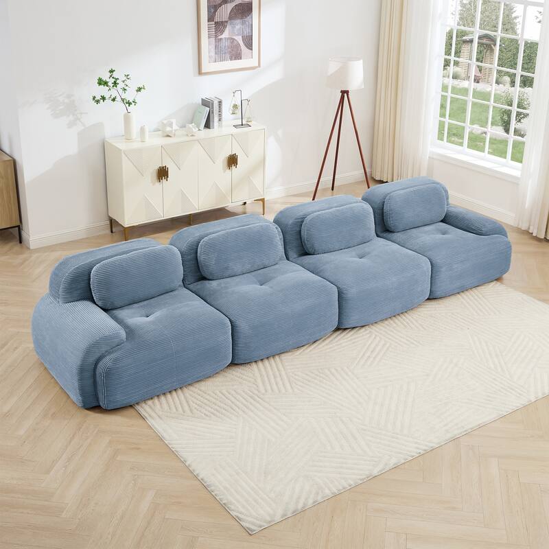 Rossetta 4-Seat Modern Simplified Anti-Slip Style Premium Corduroy Fabric Modular Sofa with Curved Armrests