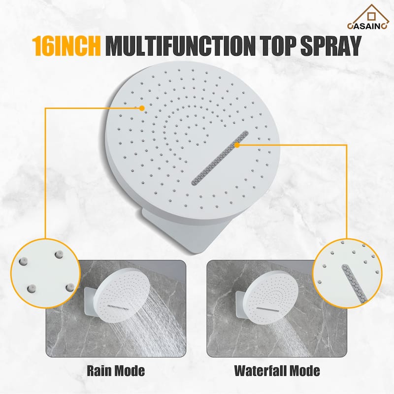 Luxury Thermostatic Shower System 5-Spray Patterns 16" Round Wall Mount Fixed and Handheld Shower Head - 15.7" x 15.7"