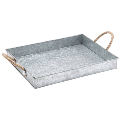 16" Galvanized Tray with Rope Handles