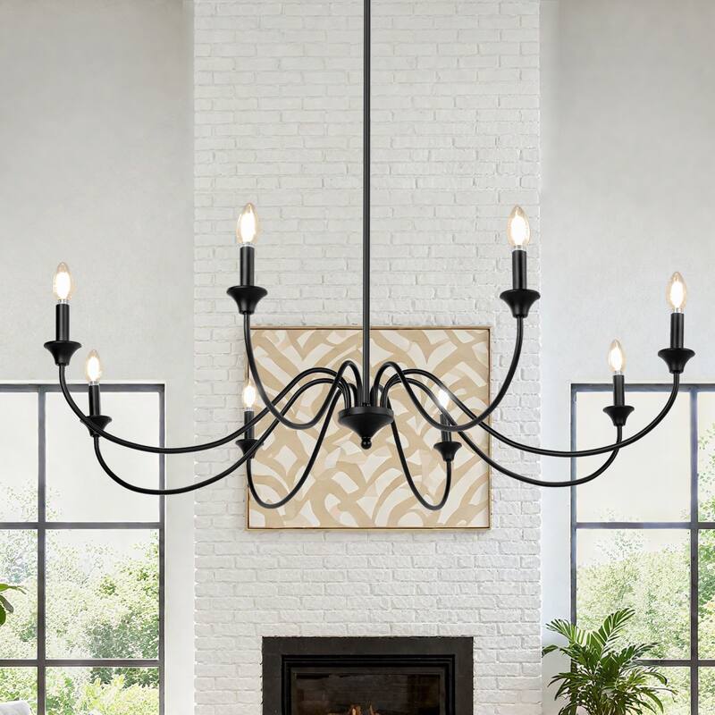 Modern Black 8-Light Classic Candle Chandelier for Dining Living Room Entryway - D 47.2" x H 9.4"