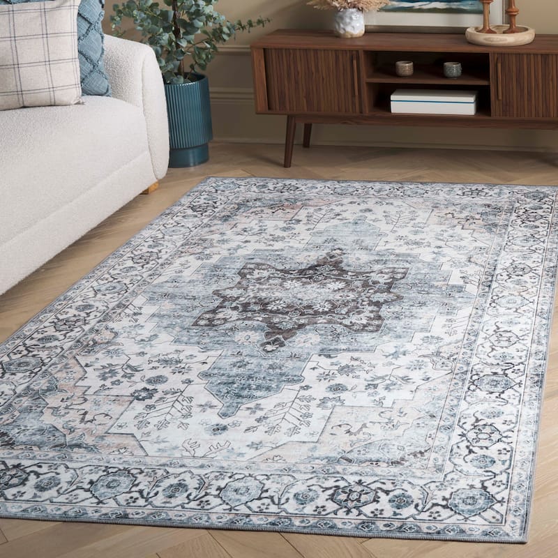SAFAVIEH Arizona Anuja Vintage Machine Washable Rug - 10' x 14' - Ivory/Blue