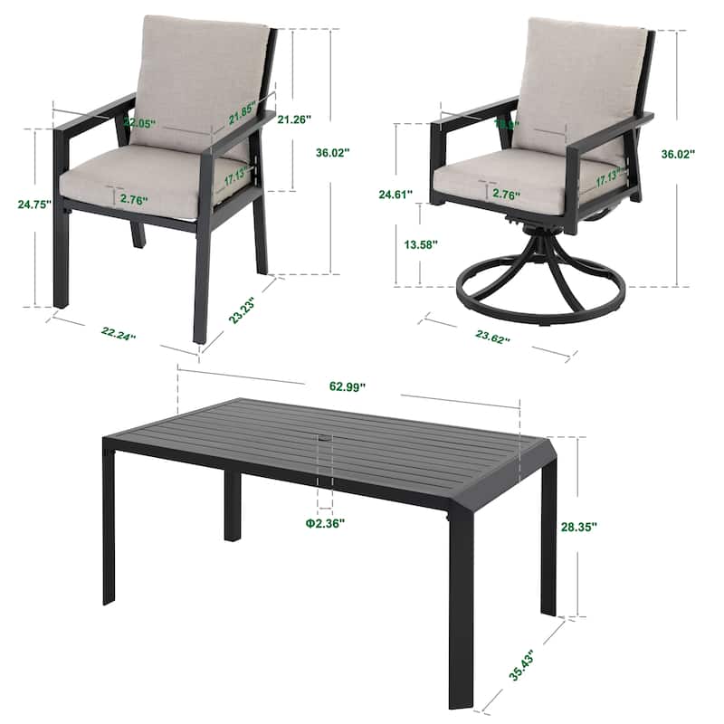 Outdoor 7-Piece Aluminum Dining Set with Soft Gray Cushion