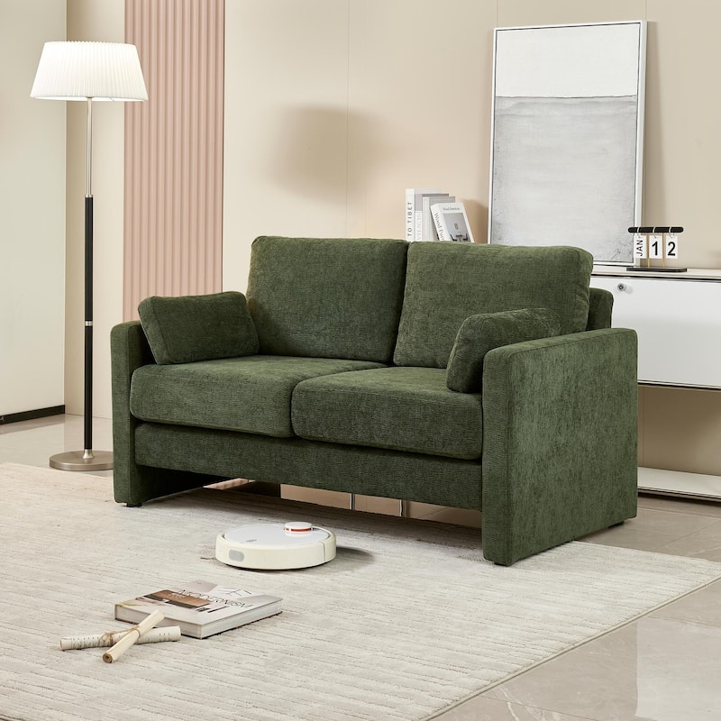 58.66"Small Modern Loveseat Sofa,Mid Century Chenille Fabric 2-Seat Couch Love Seat with Back Cushions