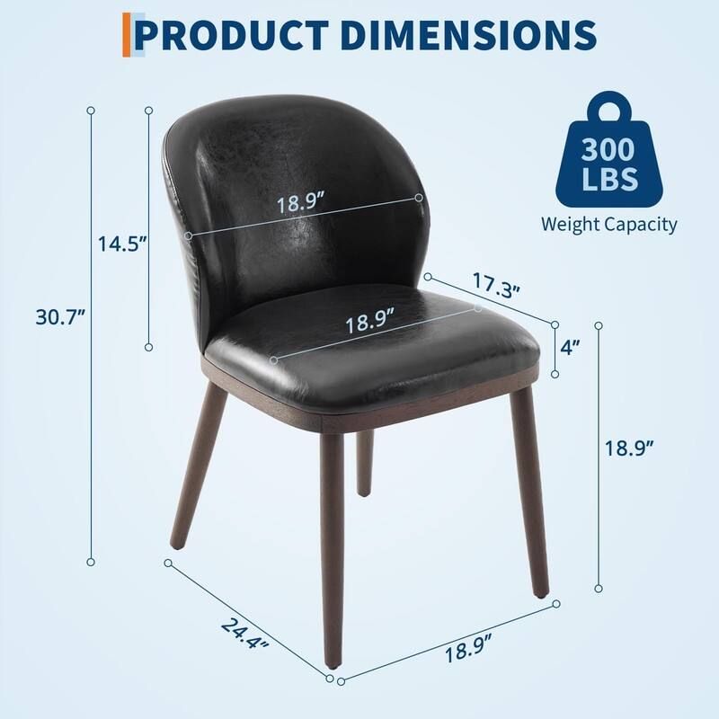 Dining Chairs Set of 2, Wood Legs Modern Upholstered with Ergonomic Back Support