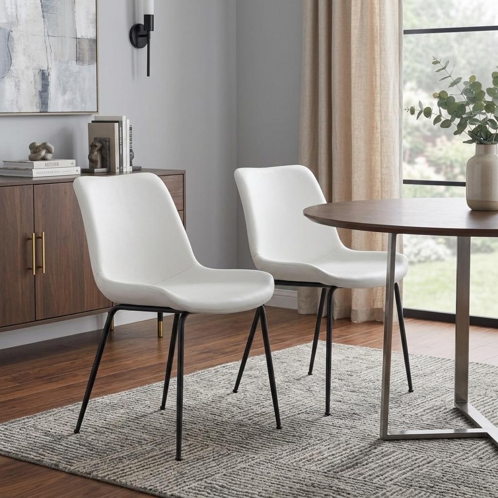 HomeRoots Set of Two White And Black Upholstered Faux Leather Dining Side Chairs - 19.70 in. x 31.70 in. x 21.50 in.