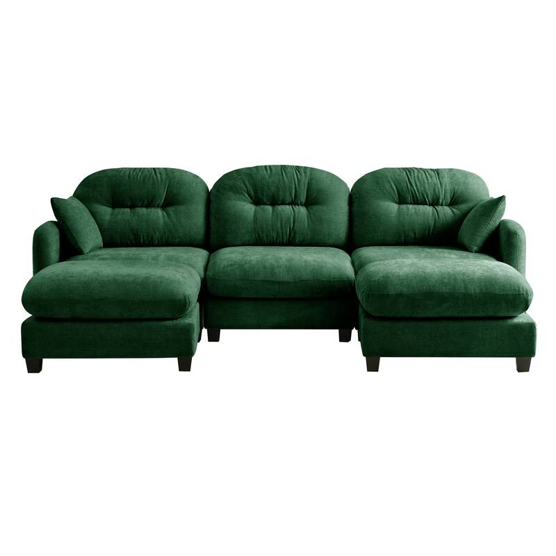 GDF Studio - Nina Modular Modern Chenille U-Shaped Sectional Sofa with Ottoman and 2 Soft Throw Pillows