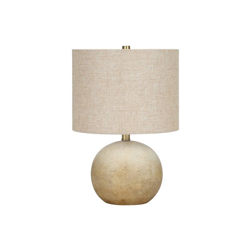 Concrete Table Lamp with Linen Drum Shade Sphere Base 3 Way Switch