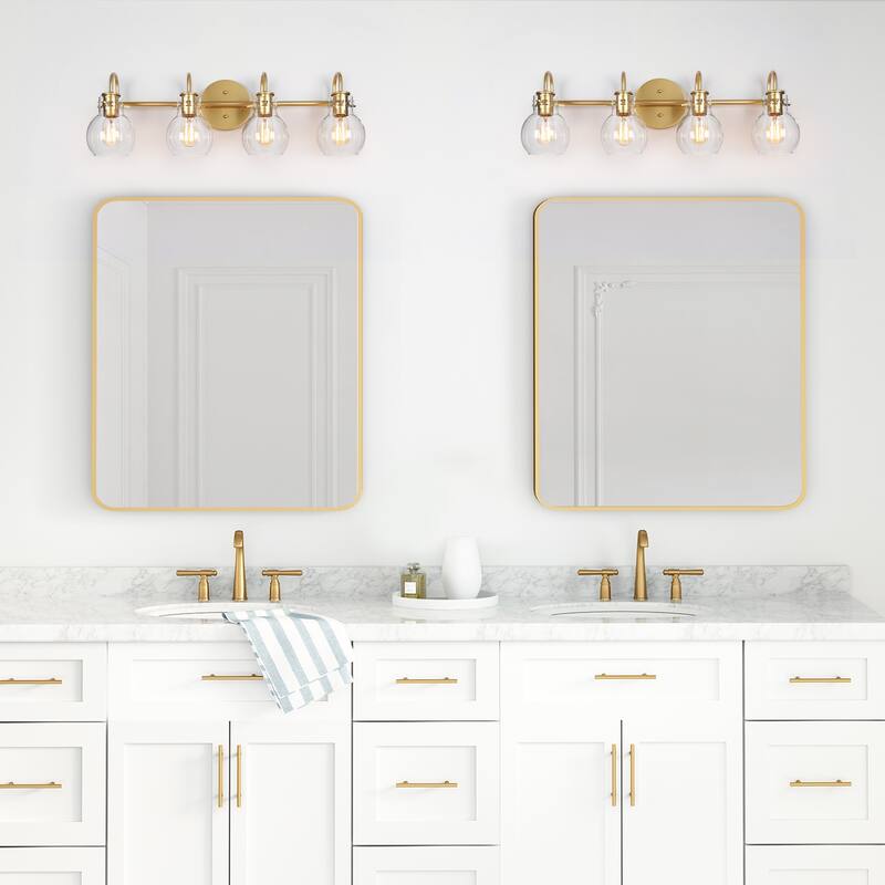 Bela Modern Gold 4-Light Bathroom Vanity Lights Glass Dimmable Wall Sconces