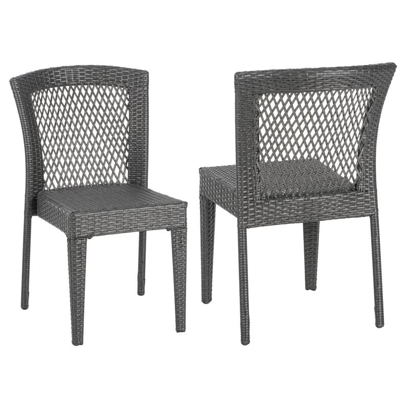 Roomfitters Set of 2 Stackable Outdoor Dining Chairs, Diamond-Mesh PE Wicker with Iron Frame